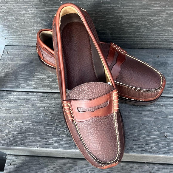 LL BEAN BROWN ALLAGASH BISON LEATHER LOAFERS SIZE 12 D - Picture 1 of 13
